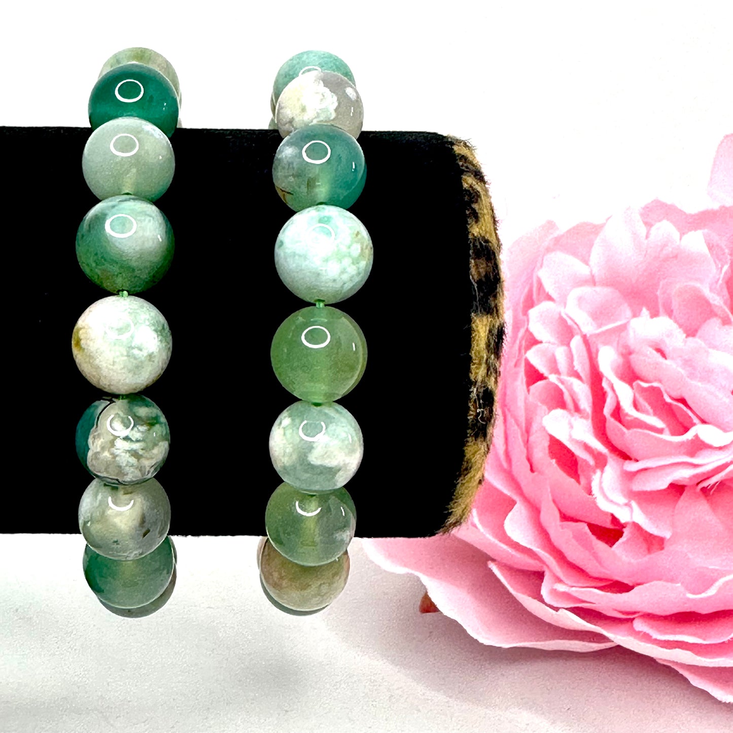 Green Flower Agate Bracelet (10mm)